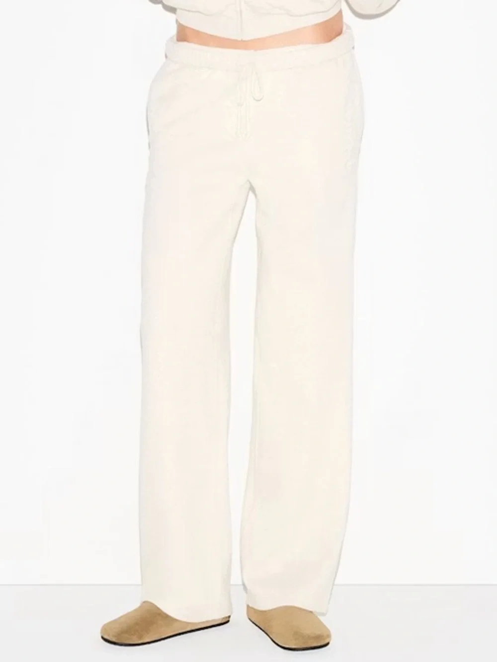 NWT SKIMS Cotton Fleece Classic Straight-Leg Pants in Oatmeal Heather sz S - Picture 3 of 9